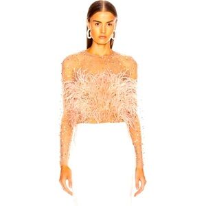 Revolve Revê Riche Jasmina top blush Feather Embellished Blouse